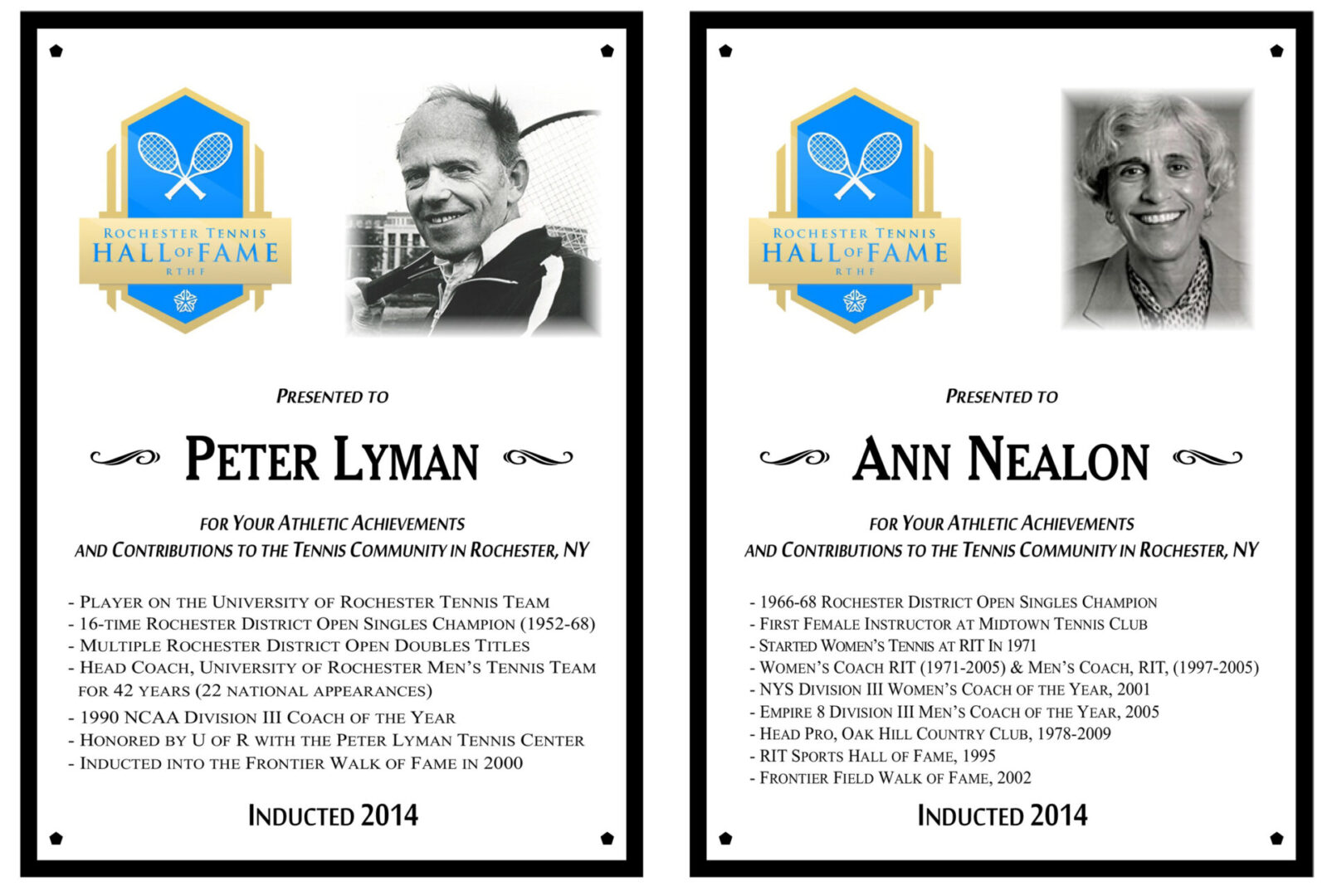 Two plaques of peter lyman and ann nealon