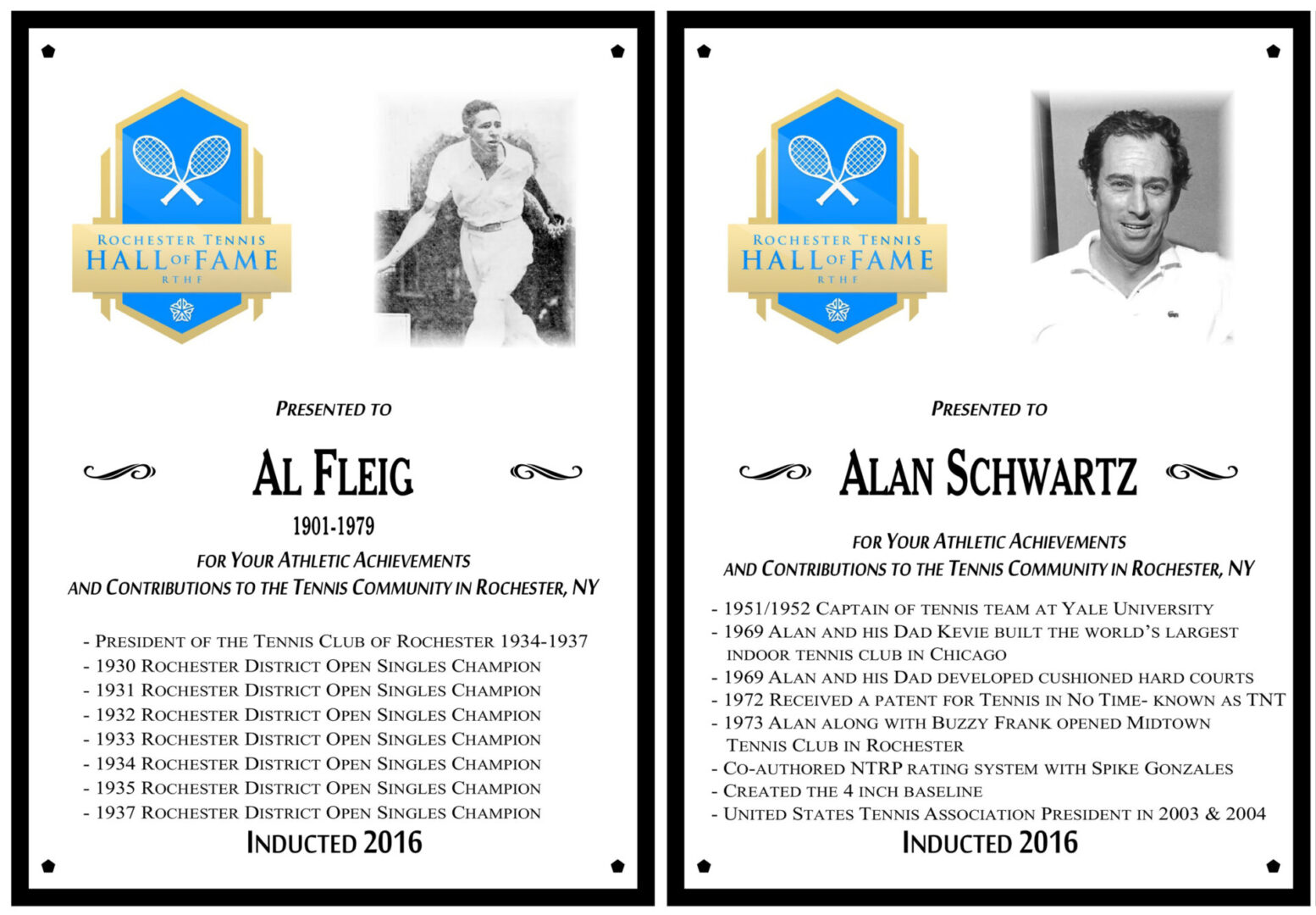 Two plaques of the hall of fame inductees.