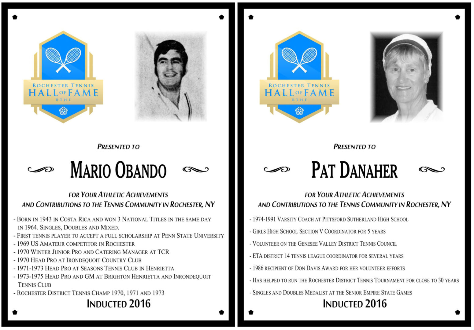 Two tennis hall of fame awards are shown.