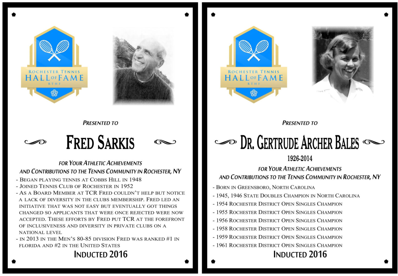 Two plaques of fred and dr. Gertrude archer