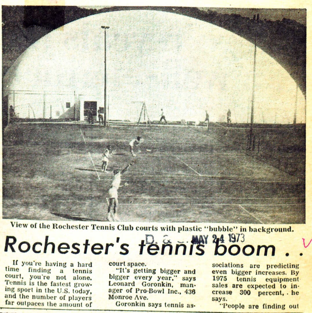 A newspaper article about the rochester tennis club.