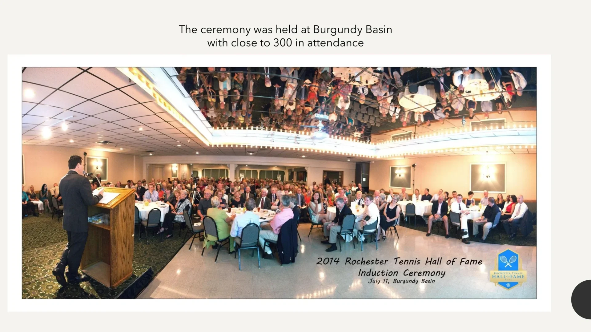 A group of people sitting at tables in a room.