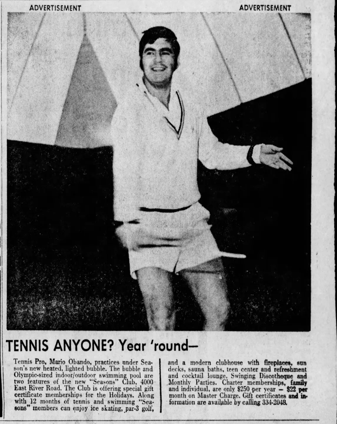 A newspaper clipping of a man holding a tennis racket.