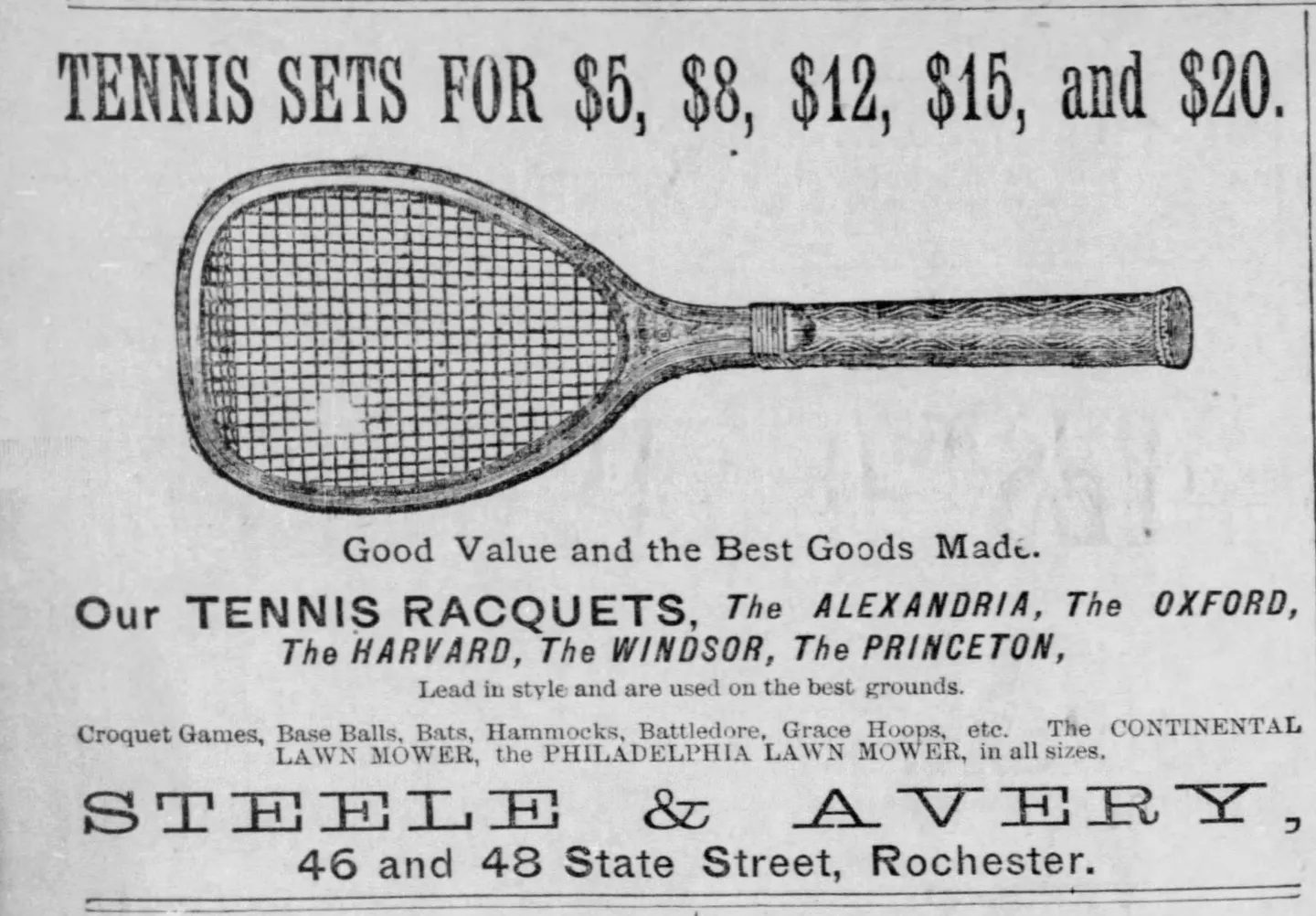 A tennis racket is shown in an advertisement.