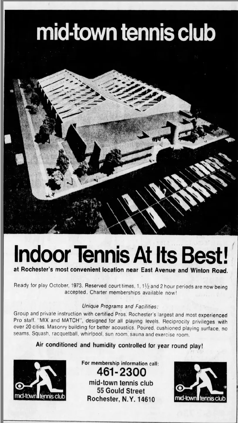 A black and white advertisement for indoor tennis.