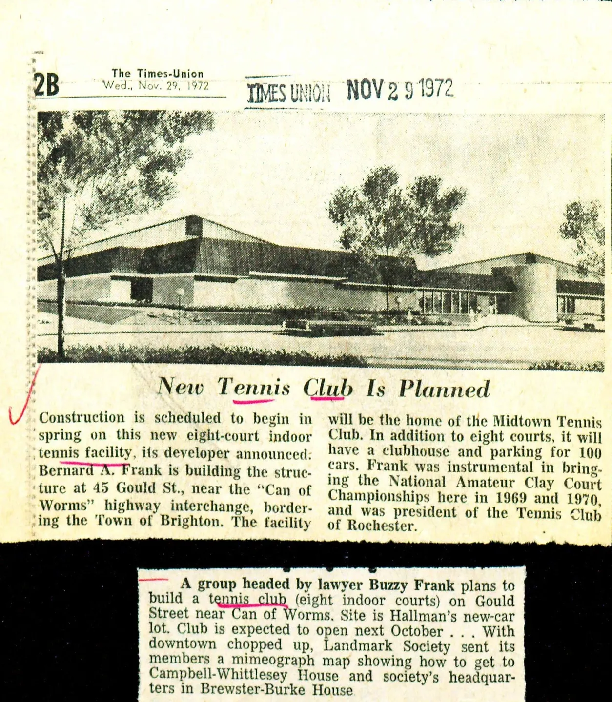 A newspaper article about the new tennis club.